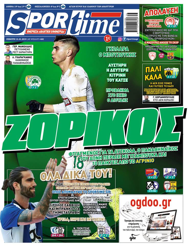 Πρωτοσέλιδο εφημερίδας Sportime