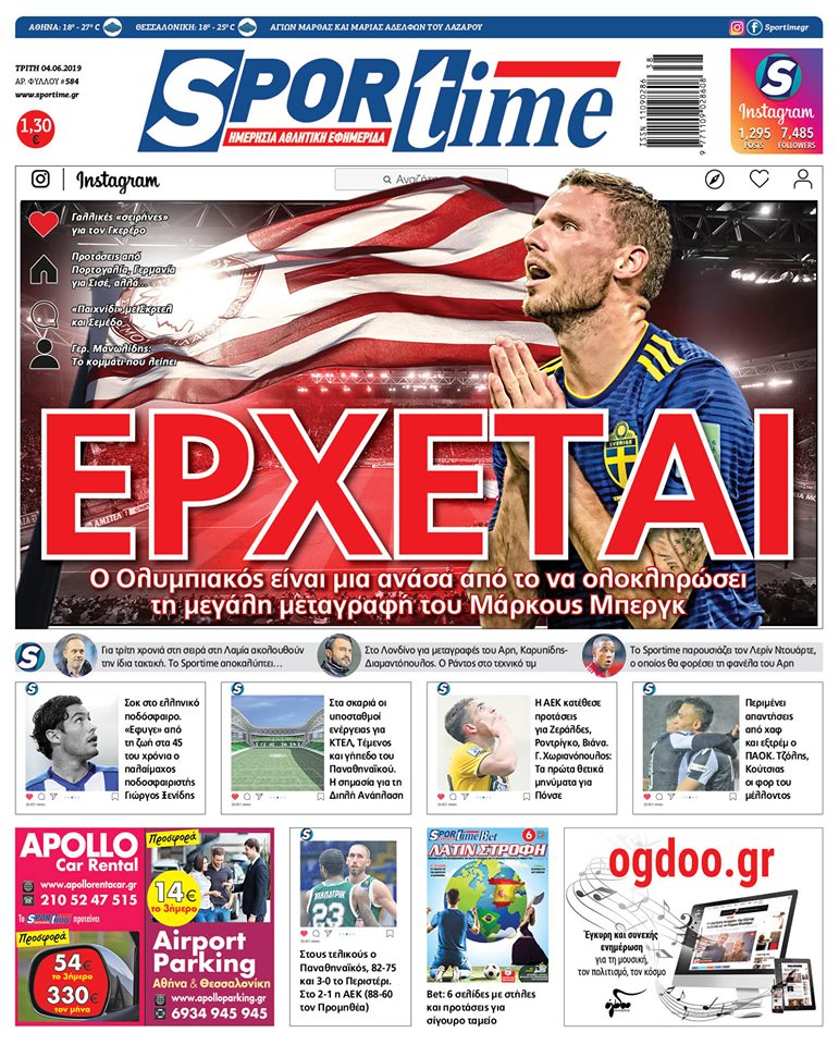 Πρωτοσέλιδο εφημερίδας Sportime