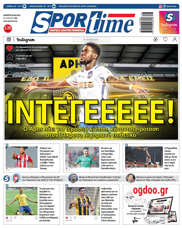 Πρωτοσέλιδο εφημερίδας Sportime