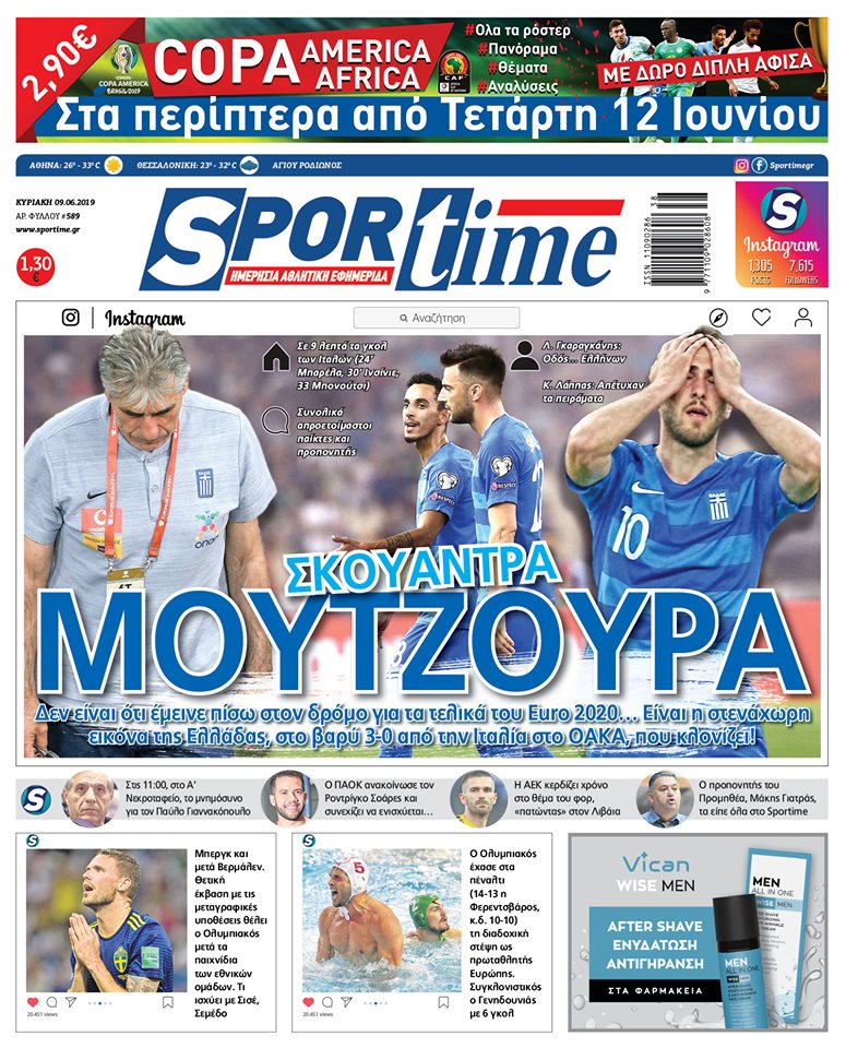 Πρωτοσέλιδο εφημερίδας Sportime