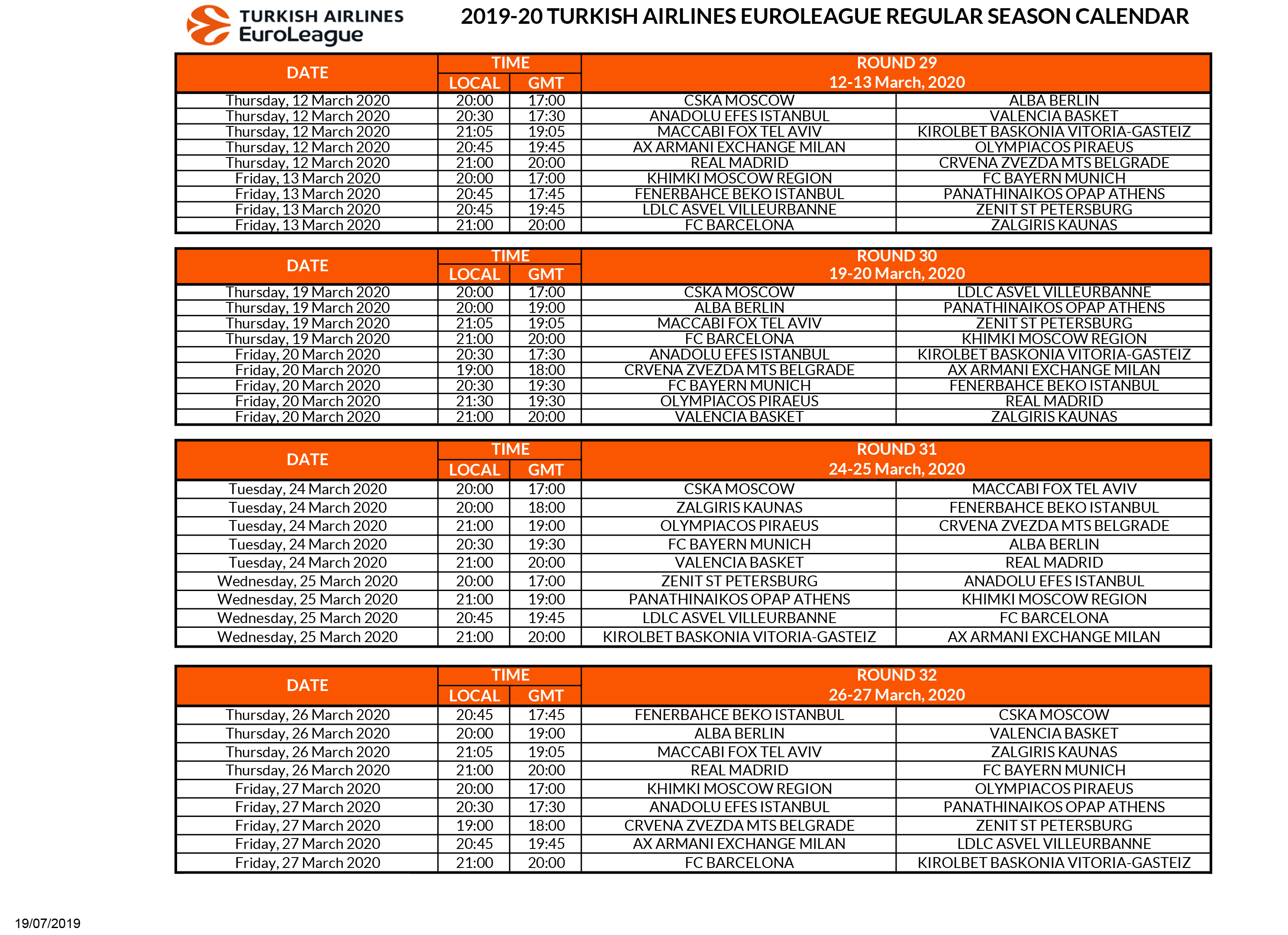 Euroleague To Programma Ths Sezon 2019 2020 Sportime Gr