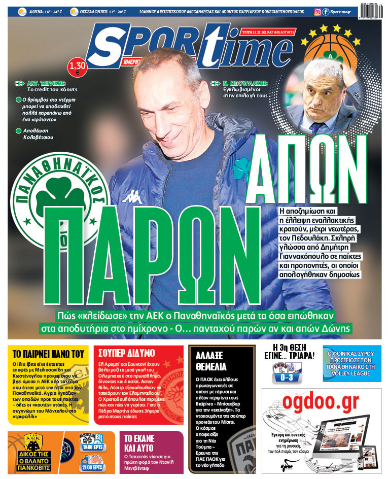 Πρωτοσέλιδο εφημερίδας Sportime