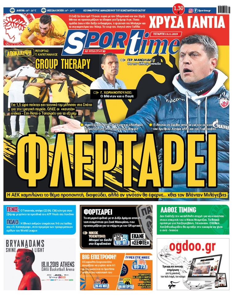 Πρωτοσέλιδο εφημερίδας Sportime
