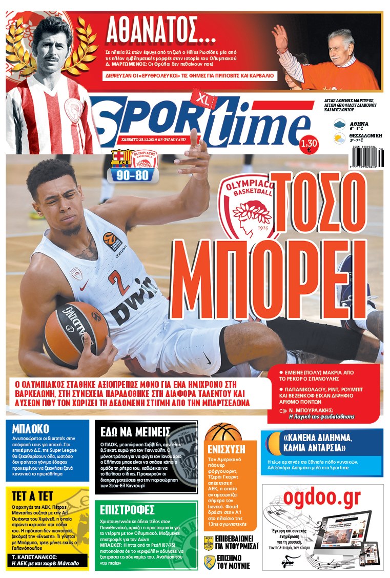 Πρωτοσέλιδο εφημερίδας Sportime