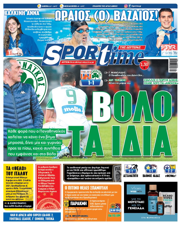 Πρωτοσέλιδο εφημερίδας Sportime