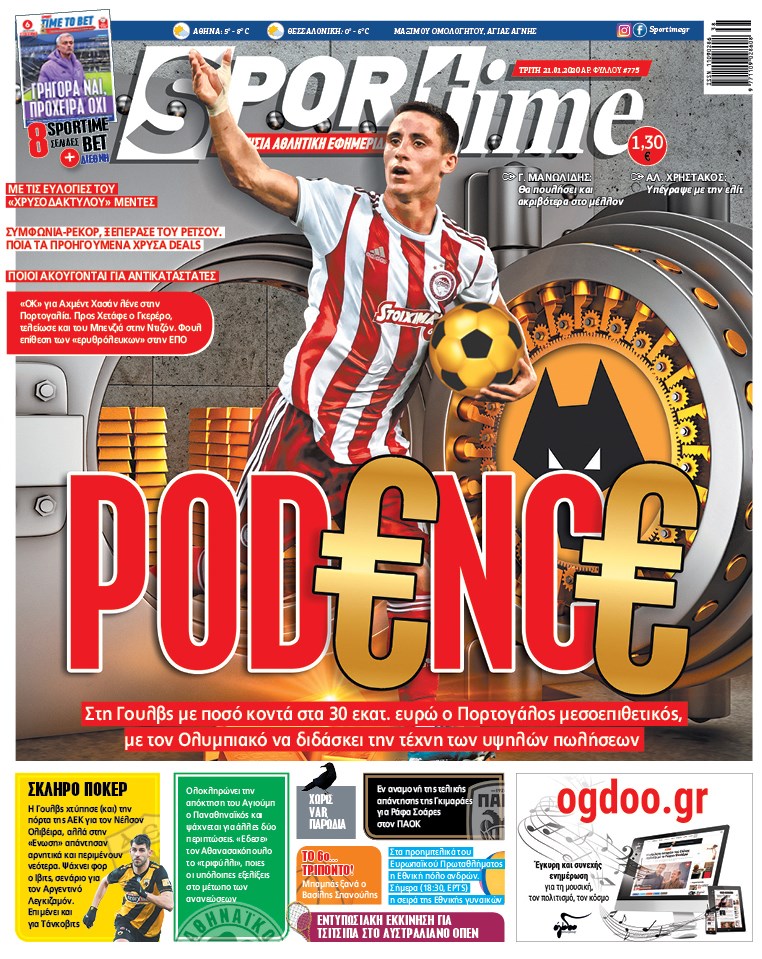 Πρωτοσέλιδο εφημερίδας Sportime