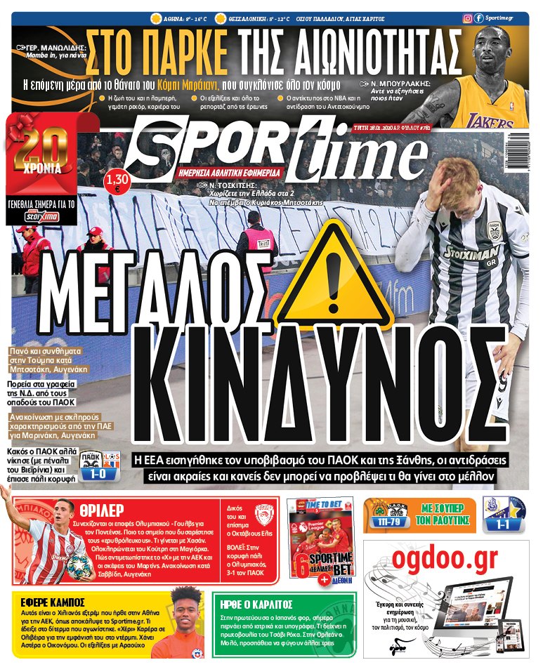 Πρωτοσέλιδο εφημερίδας Sportime