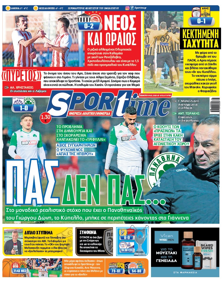 Πρωτοσέλιδο εφημερίδας Sportime