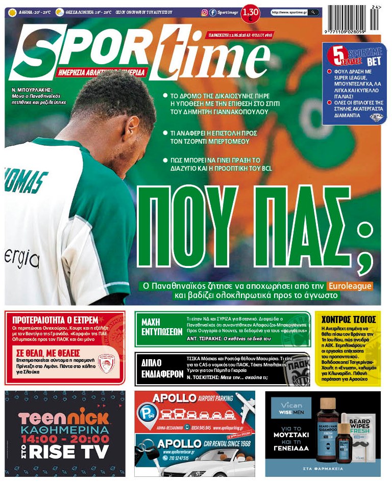 Πρωτοσέλιδο εφημερίδας Sportime