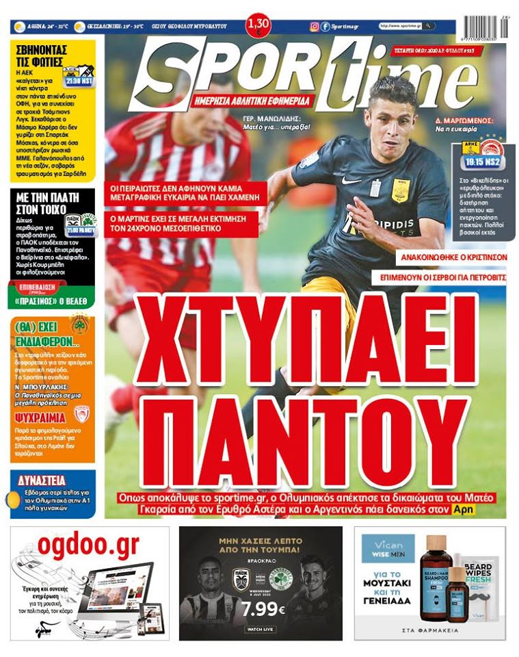 Πρωτοσέλιδο εφημερίδας Sportime
