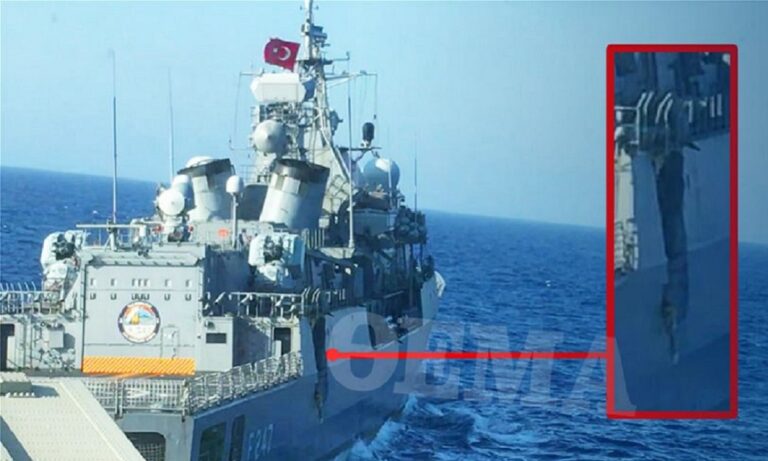 Φωτογραφία – ντοκουμέντο: Η ζημιά στην τουρκική Kemal Reis από τη σύγκρουση με τη φρεγάτα Λήμνος