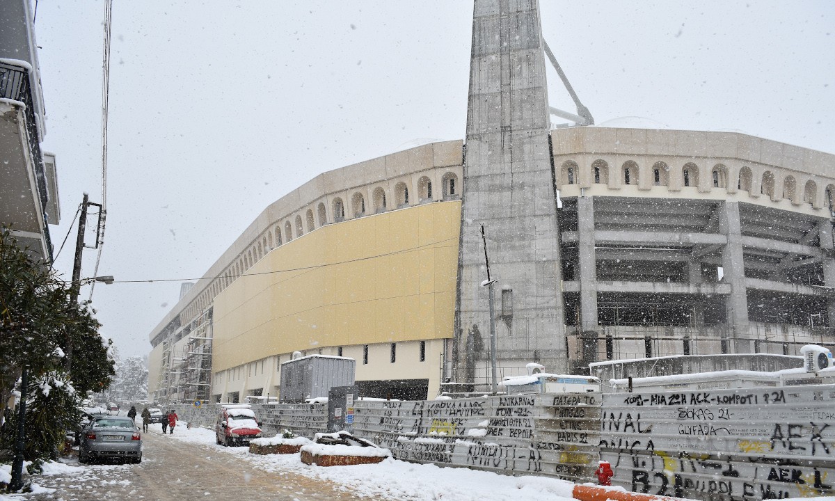 «Αγιά Σοφιά-OPAP ARENA»: Στα… λευκά το χιονισμένο σπίτι της ΑΕΚ! (pics-vid)