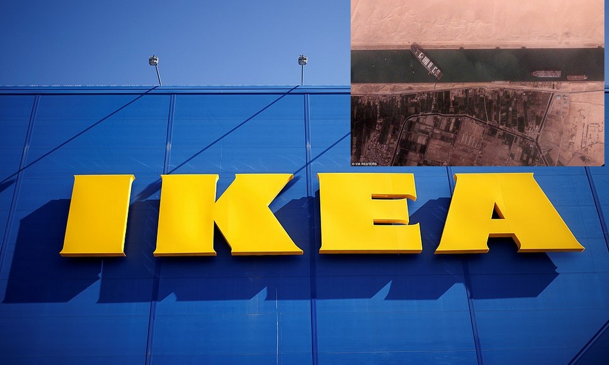 IKEA: Αντιμετωπίζει μεγάλα προβλήματα λόγω του φορτηγού πλοίου, το οποίο έχει εμποδίσει τη διέλευση 250 πλοίων στη Διώρυγα Σουέζ.