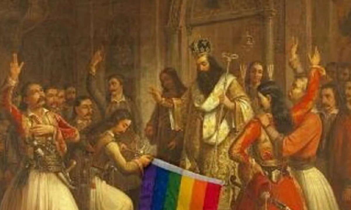 ΝΤΡΟΠΗ! Οι ΛΟΑΤΚΙ Ελλάδας έβαλαν τη δική τους σημαία αντί της ελληνικής σε πίνακα για το 1821!