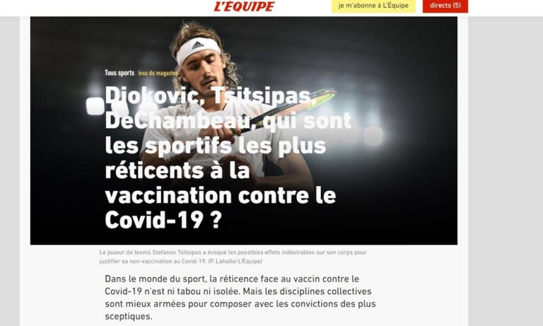 Κορονοϊός Εμβόλια: Η Εquipe βάζει βιτρίνα τον Στέφανο Τσιτσιπά χωρίς λόγο και αιτία! Unfair…