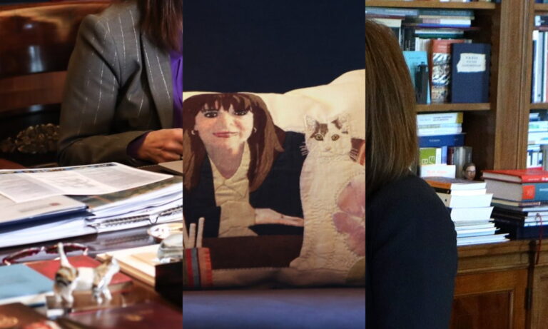 Κατερίνα Σακελλαροπούλου: Δεν είναι μόνο το μαξιλάρι με τη γάτα – Τα 5 πιο παράξενα πράγματα στο γραφείο της