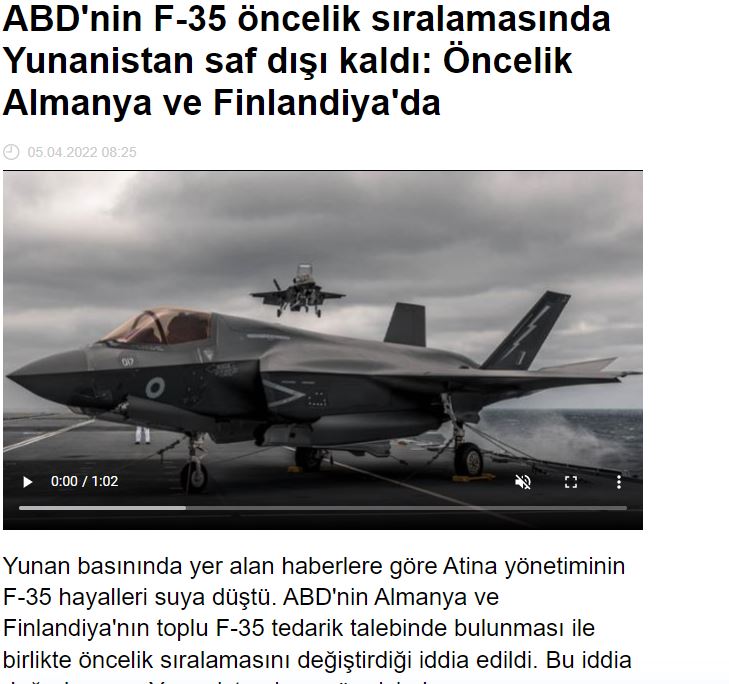 Eλληνοτουρκικά: Θέμα το Sportime στην Τουρκία για το ρεπορτάζ του για τα F-35