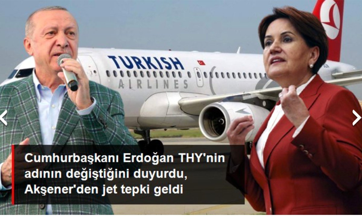 Ο Ταγίπ Ερντογάν ανακοίνωσε ότι τα σκάφη της Turkish Airlines (THY) θα φέρουν πλέον το όνομα «Türkiye Hava Yollari», και προκάλεσε «πόλεμο».