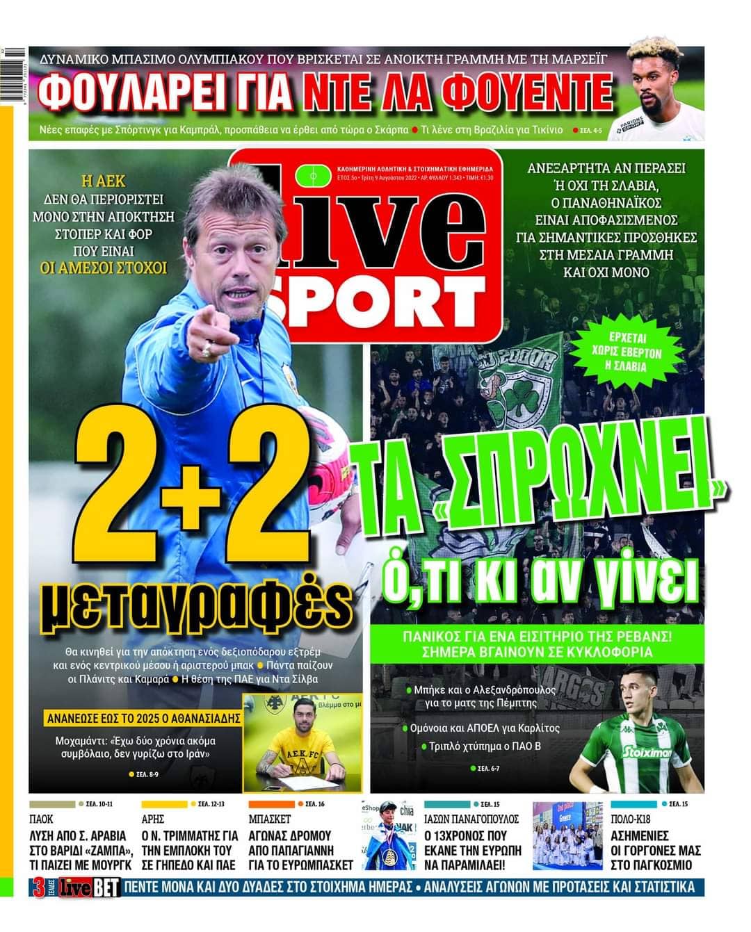 Πρωτοσέλιδα αθλητικών εφημερίδων για την Τρίτη 9 Αυγούστου 2022. Δείτε αναλυτικά τι αναφέρουν στη… βιτρίνα τους οι εφημερίδες.