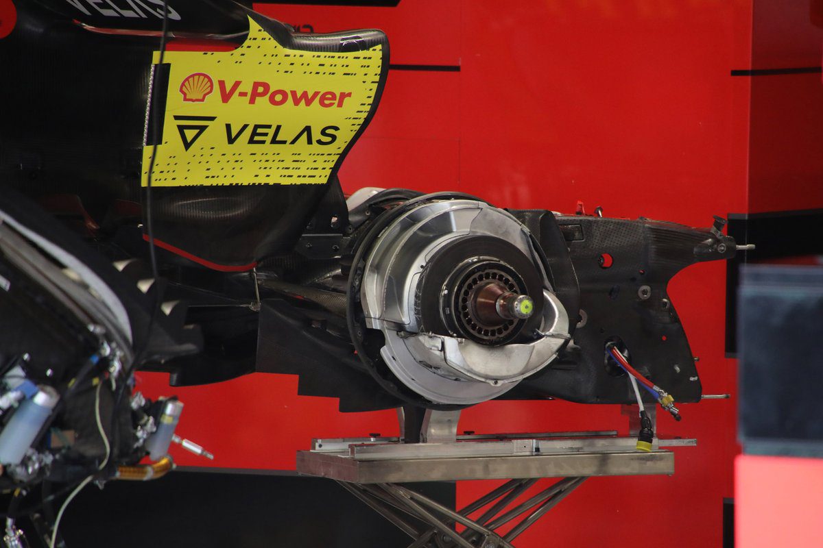 Ferrari F1-75 is prepared the gearbox, rear suspension, brakes and rear wing