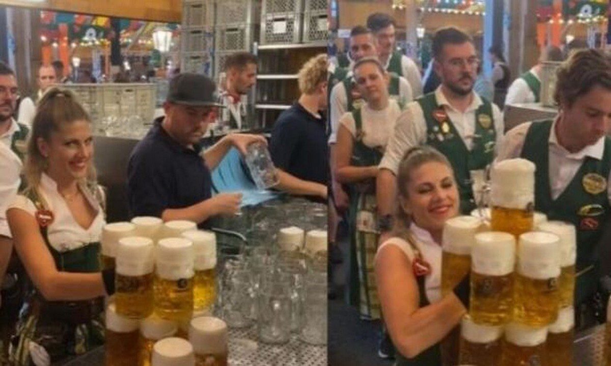 Σερβιτόρα στη Γερμανία κουβαλάει 12 μπύρες και γίνεται viral! (vid)