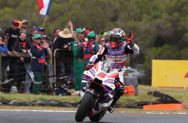 Johann-Zarco-Pramac-Racing-Ducati-GP23-2023-MotoGP-Australian-MotoGP-Phillip-Island-portrait-podium-celebration-Gold