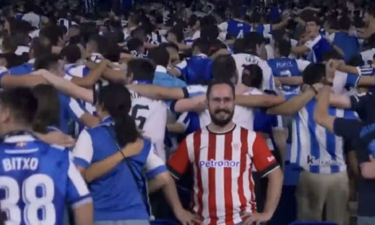 Ποδοσφαιρικός πολιτισμός στην Ισπανία – Οπαδός της Μπιλμπάο χαμογελά ανάμεσα σε εκστασιασμένους φίλους της Σοσιεδάδ! (vid)