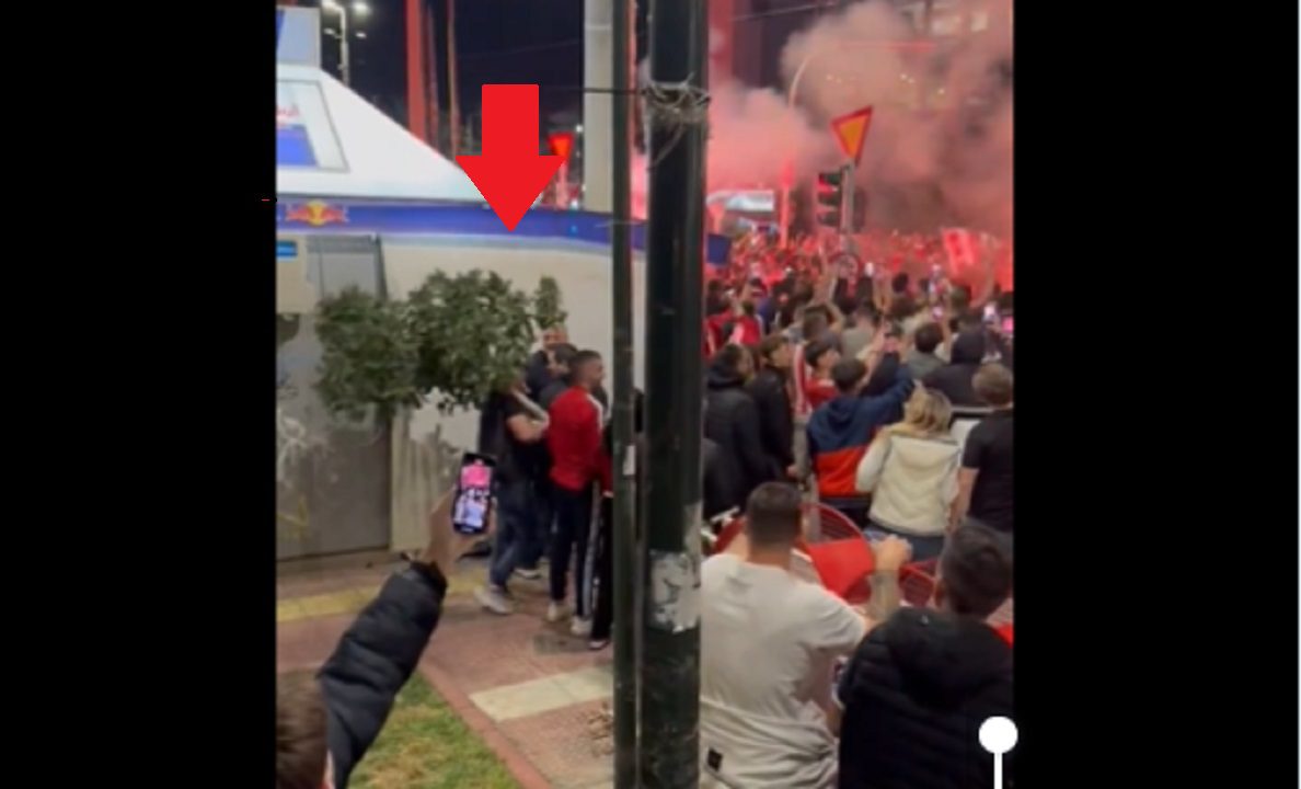 Φενερμπαχτσέ – Ολυμπιακός: Πανηγύρισε μαζί με ένα δέντρο οπαδός του Ολυμπιακού στο Πασαλιμάνι – Το είχε μαζί του