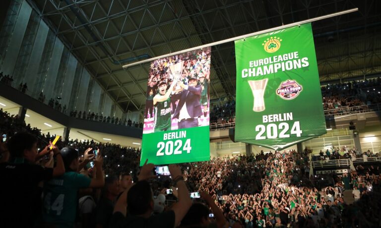 Παναθηναϊκός – φιέστα : Το λάβαρο για την 7η Ευρωλίγκα πήρε τη θέση του στον ουρανό του ΟΑΚΑ! (vid)