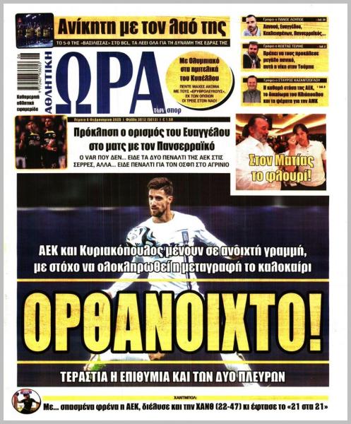 Πρωτοσέλιδα αθλητικών εφημερίδων για την Πέμπτη 6 Φεβρουαρίου 2025