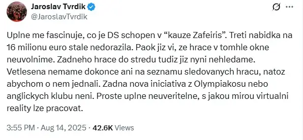 Ηχηρό μήνυμα Σλάβια για Ζαφέιρη και «τέλος» στα σενάρια για ΠΑΟΚ και Ολυμπιακό - Tι έγινε με την πρόταση του Ολυμπιακού