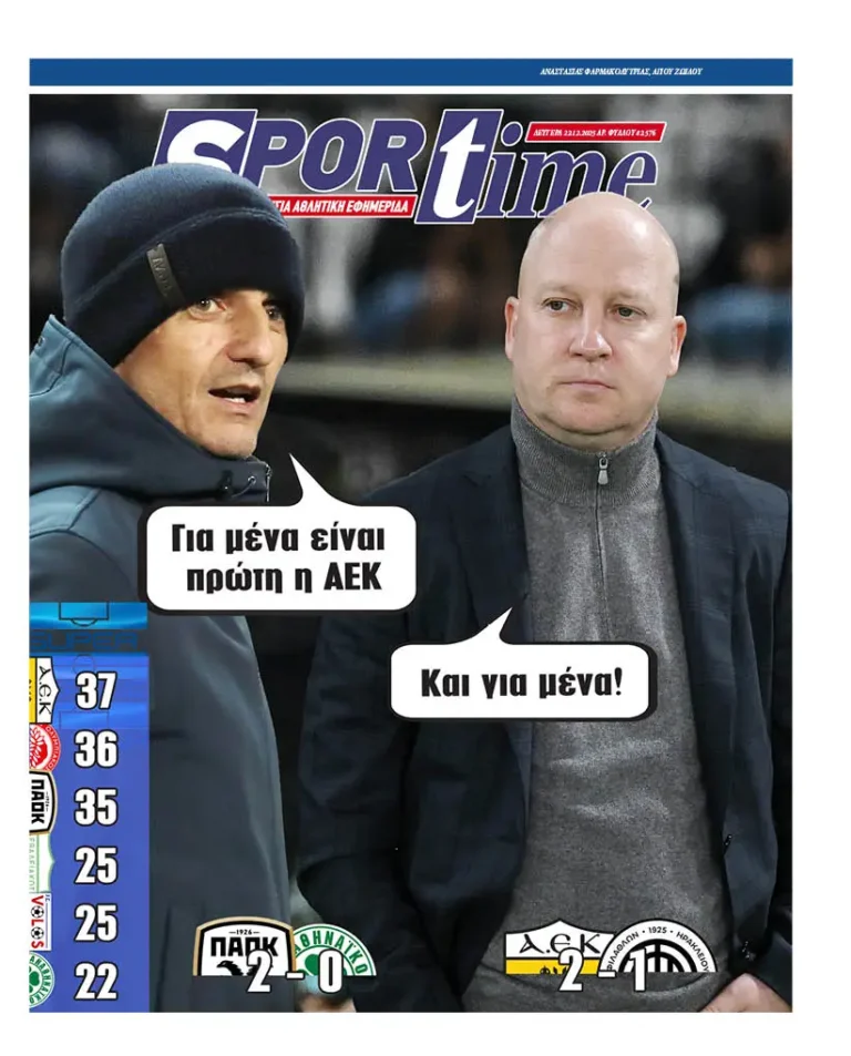 Εξώφυλλο Εφημερίδας Sportime έναν χρόνο πριν - 22/12/2025